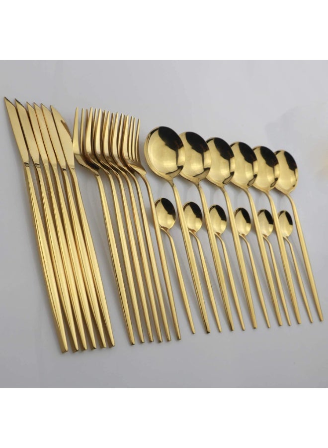 24-Piece Flatware Set, 18/0 Stainless Steel Knife Fork Spoon Teaspoon Silverware Set, Service for 6, MIrror Gold - Image 5